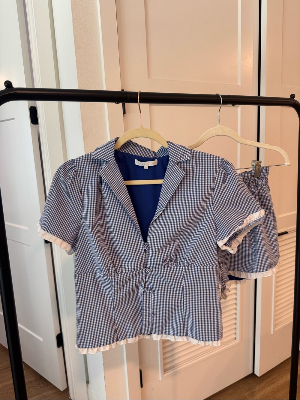 MORE TO COME Kyla Short Set in Blue Gingham